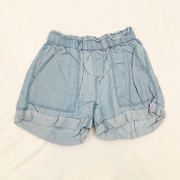 aerie lightweight flowy chambray high waist stretch elastic waist pull on shorts - Picture 1 of 9